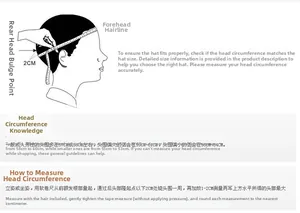 Size guide for head circumference measurement for women's and men's straw sun hats