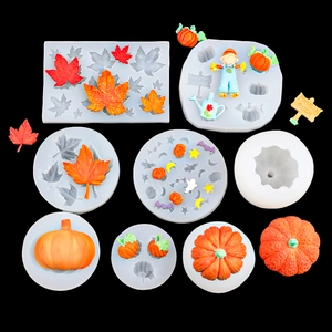 Set de moldes de silicona para Halloween con calabaza 3D hoja de membrillo y espantapájaros