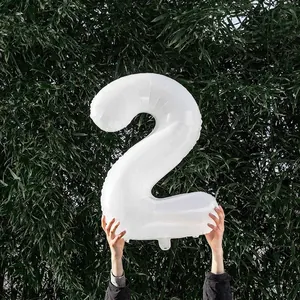 Large 32-inch white number 2 foil balloon for birthday party and photoshoot decor