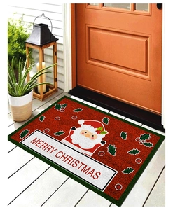 Detailansicht der Merry Christmas Fußmatte mit Weihnachtsmann-Motiv und Antirutsch-Textur