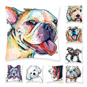 Decorative Throw Pillow Case Peach Skin Fabric Artistic Dog Portrait Watercolor Style Pop Art Design For Home Sofa Bed Decor