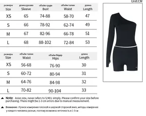 Size chart for women's long sleeve T-shirt and shorts set with detailed measurements in CM