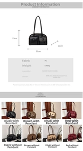 Detailed view of women's PU leather Boston bag with dual snap pockets and size parameters