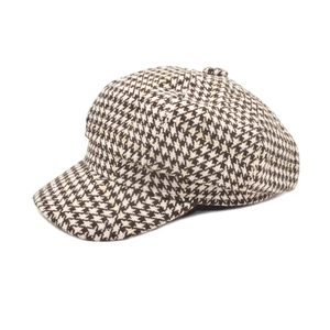 Klassische Newsboy-Mütze mit Hahnentrittmuster in Braun und Beige für Damen