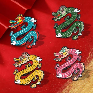 Chinese Dragon Enamel Pin Alloy Cartoon Animal Brooches For Backpacks Jackets Accessories