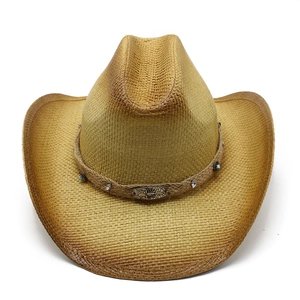 Chapeau de cowboy en paille à bord large et perles bohèmes pour protection solaire