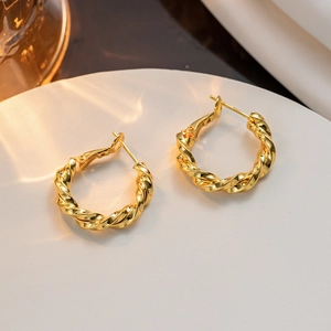 French Style Elegant Twisted Rope Knot Hoop Earrings Titanium Steel Gold Plated Minimalist Jewelry For Women