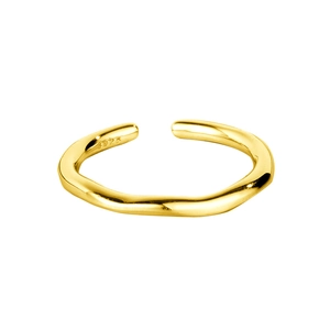 Anillo abierto dorado de plata S925 minimalista con elegantes ondas de agua irregulares