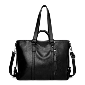 Borsa tote retrò in pelle cerata nera grande capacità con tracolla regolabile