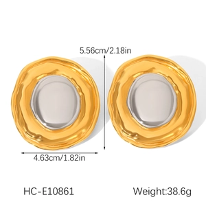 Size measurements for two-tone gold and silver hammer textured geometric hoop earrings