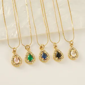 Elegant Teardrop Pendant Necklace 18K Gold Plated Stainless Steel Sparkling Zircon Inlaid S-Link Chain Jewelry For Women
