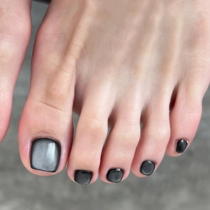 Unghie Finte Per Piedi Grigio Scuro Effetto Occhio Di Gatto Magnetico Quadrato Tondo Lucido Manicure DIY Per Donne