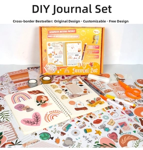 Detailed set of bohemian journal DIY supplies with stickers and markers for ages 4+