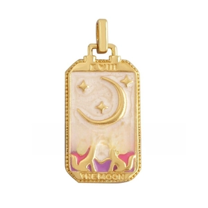 Detail of The Moon tarot card pendant with XVII engraving and zircon inlay