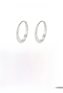 Detail view of S925 sterling silver hoop earrings featuring frosted glitter starry texture