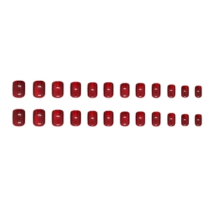 Short square press-on nails in berry red cat eye finish with 24 pieces set