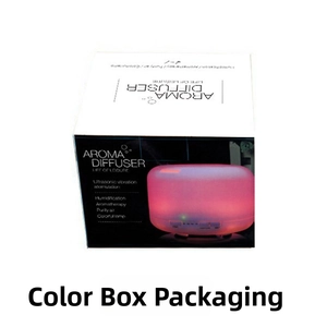 500ml USB humidifier packaging box with ultrasonic aroma diffuser features and colorful lamp