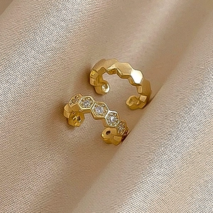 Copper Zircon Honeycomb Ear Clips Gold Plated C-Shaped Hexagon Geometric Minimalist Earrings For Women No Piercing