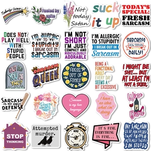 Set of 50 sarcastic waterproof vinyl stickers for laptops, guitars, and water bottles