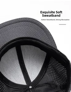 Close-up of soft cotton sweatband on breathable grey mesh baseball cap for sports