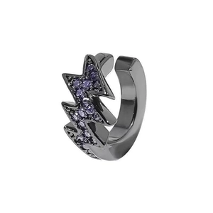 Unique gun-black lightning bolt ear cuff with sparkling purple zircon inlays for men