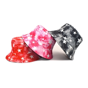 Tie-Dye Star Print Bucket Hat Double Sided Polyester Canvas Vintage Street Fashion Sun Protection Foldable Fisherman Cap Unisex