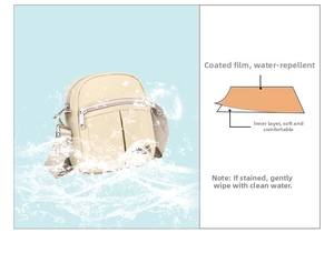 Waterproof detail of beige nylon crossbody bag with water splash effect and layered fabric