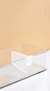 Detail view of white plastic fridge organizer divider fitting up to 6mm thickness
