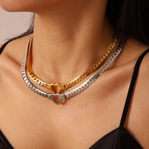 Heart Pendant Necklace Stainless Steel Hollow Heart Cuban Chain Minimalist Ins Style Jewelry For Women