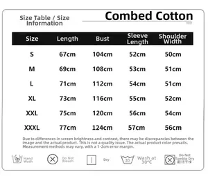 Tabella taglie dettagliata per t-shirt da donna a maniche lunghe in cotone con guida alla cura
