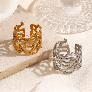 Anelli aperti in acciaio inossidabile oro e argento con design corallo e lava stile hip hop