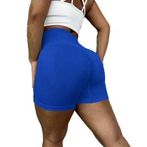 High waist seamless yoga shorts with peach lift effect in bright royal blue color