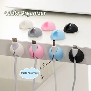Multicolor silicone cable organizers with adhesive backing for desk wire management