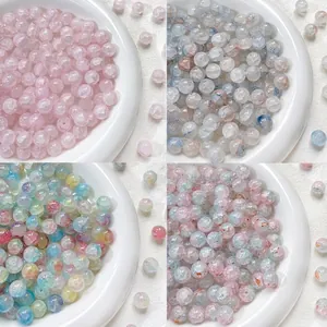 Ice Crackle Pattern Glass Beads Round Loose Spacer Beads For DIY Jewelry Making Bracelet Necklace Crafting Accessories