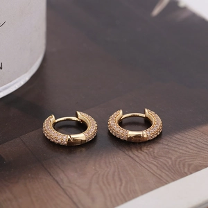 Elegant French style gold plated huggie earrings with micro-paved cubic zirconia stones