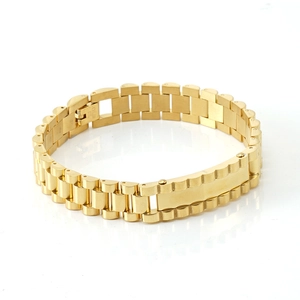Detailed view of 18k gold plated stainless steel watchband link bracelet for men