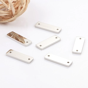 Polished silver stainless steel rectangular connector charms with dual holes for DIY jewelry