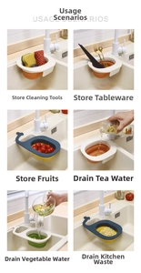Kitchen whale sink strainer basket showing multi-functional drainage and storage use cases