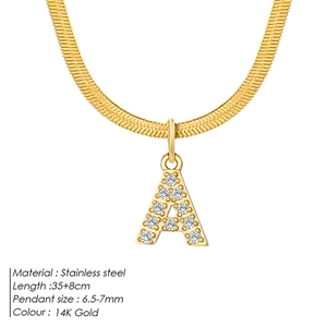 14K gold plated stainless steel snake chain necklace with zircon A-letter pendant