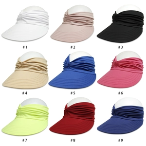 Grid display of pleated sun visors for women in nine different colors for beach sports