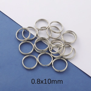 Detailed view of silver 0.8x10mm stainless steel split rings for DIY keychains