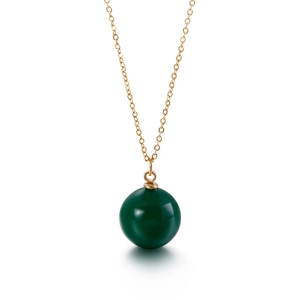 Élégant collier en acier titane doré avec un pendentif perle vert foncé poli