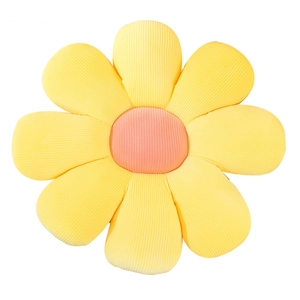 Daisy flower floor pillow with yellow corduroy petals and pink center for chair comfort