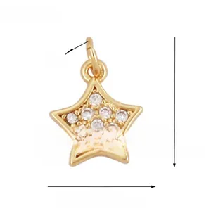 Detailed macro view showing the precise dimensions of a gold-plated star charm with zircons