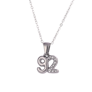 Minimalist 18K gold plated stainless steel number 92 pendant necklace with rhinestones