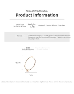 Spécifications de taille du collier en perles d'oeil de tigre plaqué or 18 carats et cuivre
