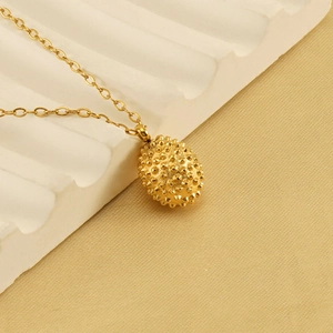 18k gold plated stainless steel durian texture oval pendant necklace with elegant chain