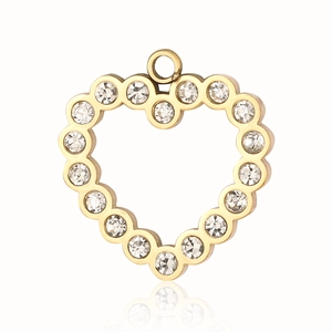 Detailed view of heart-shaped gold-plated pendant with sparkling zircon embellishments