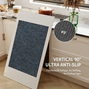 Linen texture kitchen dish drying mat with anti-slip wave backing in deep blue color