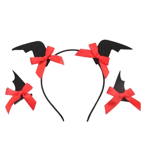 Halloween bat wing headband and hair clips set in red and black for party cosplay